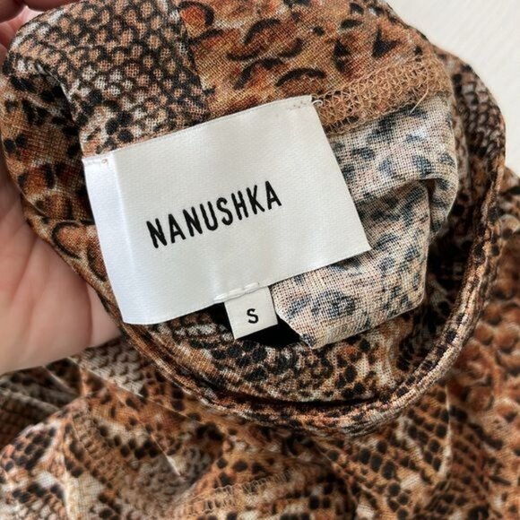 Nanushka Snake Python Serpent Madi Mock Neck Sheer Brown and Black Top - Picture 10 of 11